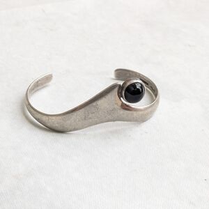 Vintage Taxco Sterling Silver Cuff Bracelet Onyx 5.5" Abstract Modern Mexico